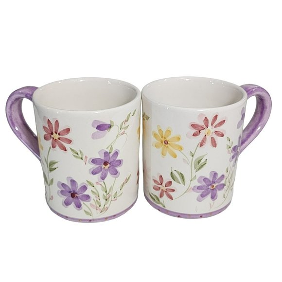 Gibson Set Of Two Shabby Chic Hand Painted Floral Design Ceramic Coffee Mug 14oz - Picture 4 of 16